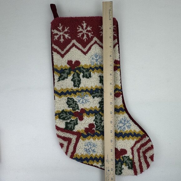 Vintage Christmas Stocking Wool Tapestry Holiday Design Cotton Velvet Back 19" - Picture 7 of 8